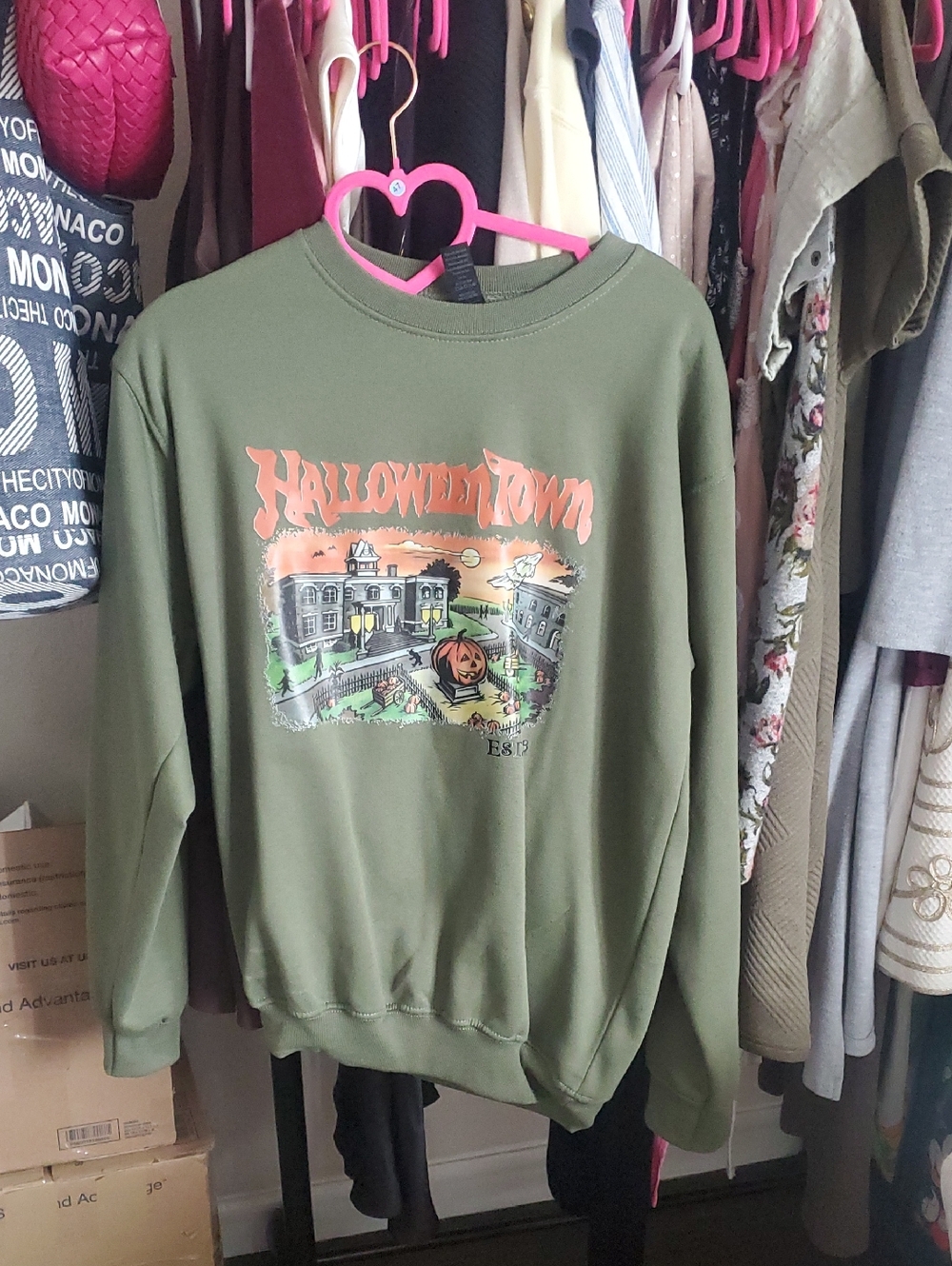 Halloween Town Olive Green Graphic Sweatshirt